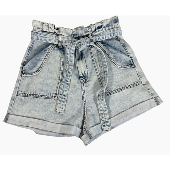 BLANK NYC High-Waist Light Blue Acid Wash Denim Paperbag Shorts Tie Belt Size 28 - Picture 2 of 14